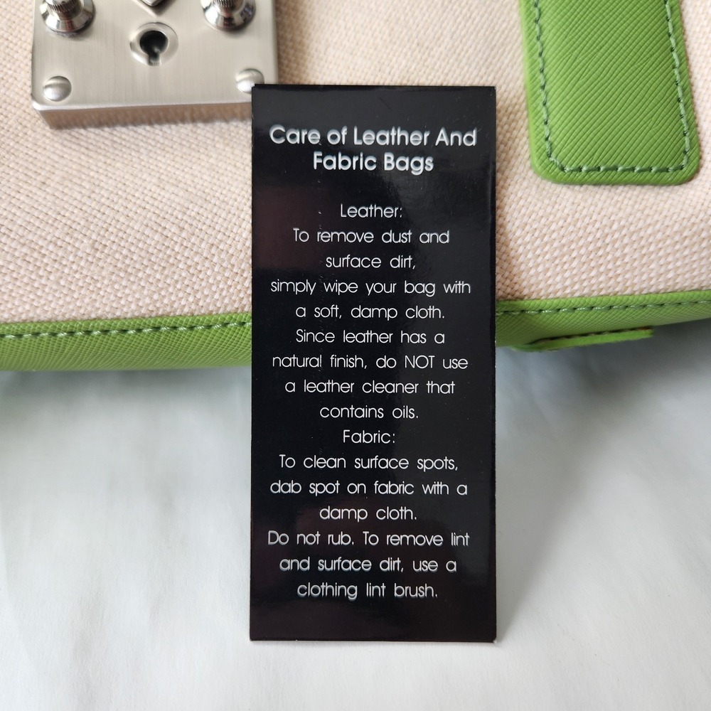 Antonio Melani Women Shoulder Bag Purse Green Ivory Leather Trim Spring Summer - Picture 13 of 16